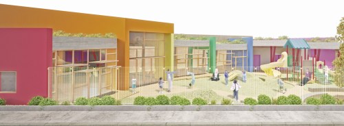 Η μακέτα του βιοκλιματικού νηπιαγωγείου. Η θέση του από την οδό Δημοσθένους